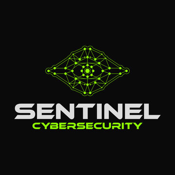 Sentinel cybersecurity logo featuring a digital eye made of Lattice-based cryptography line style. Modern technology symbol for system data protection, network security, digital vision, and innovation