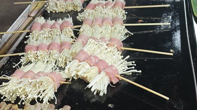 Enoki mushroom bacon rolls grill