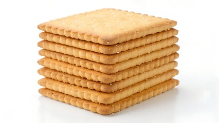 Stack of cookies and crackers isolated on white background