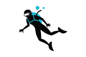 Scuba diver lost silhouette on white background