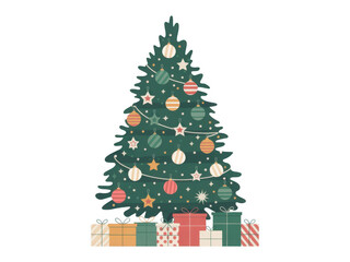 Obraz premium Decorated Christmas tree with gifts presents holiday festive isolated on a transparent background