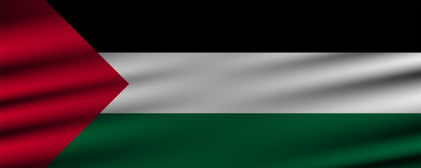 Simple illustration of the Palestine national flag with black, white, green stripes, and red triangle. Perfect for educational use, campaigns, and design projects.