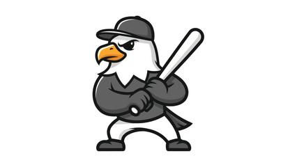 Naklejka premium Cartoon eagle baseball player poses with bat in ready position isolated
