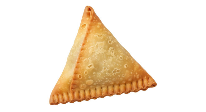 Golden fried samosa isolated PNG, savory pastry filled with spiced potatoes and peas on transparent background