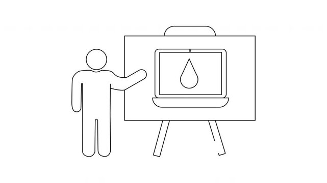 Presentation on Laptop with Water Drop Icon - Outline Illustration.