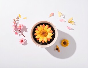 Surreal Tiny Sun in Flower Pot Representing World Growth
