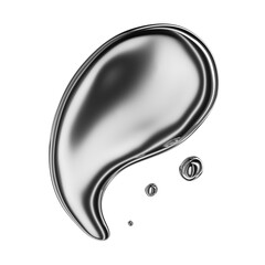 Melted chrome metal liquid shape isolated 3D Rendering. Spilled liquid metal beauty cosmetics swatch sample 3D Rendering