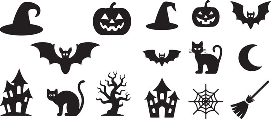 Fototapeta premium Set of Halloween. silhouette vector icon illustration with white background