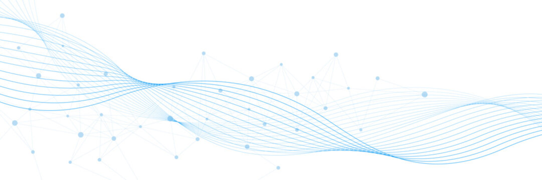 Abstract plexus and wave flow on white background. Modern network connection and big data visualization. Design for chemistry, medicine, science and technology. Vector