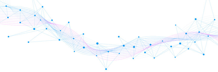 Colorful wave flow and connecting dots and lines. Molecular structure and genetic engineering concept. Design for healthcare, medical, science and technology background. Vector