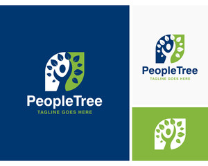 Healthy life people tree with leaf logo design icon vector