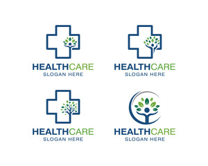 Healthy life care people tree with leaf logo design icon vector