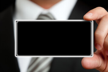  businessman holding an empty black rectangle