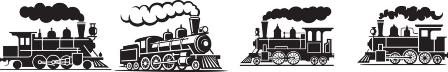Vintage steam engine train. silhouette vector icon illustration with white background
