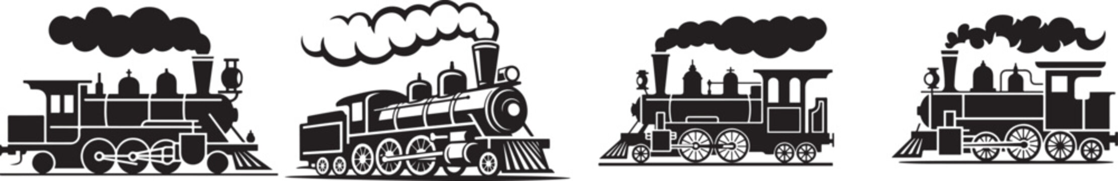 Vintage steam engine train. silhouette vector icon illustration with white background