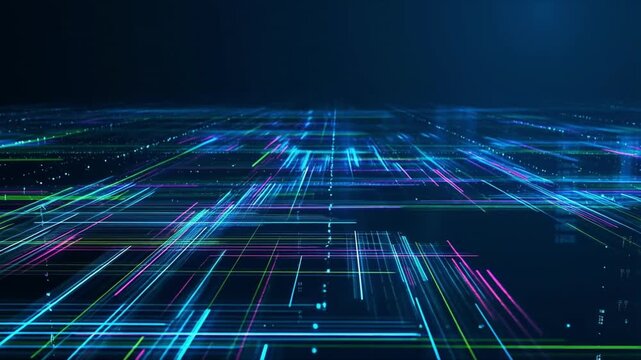 Cyber Matrix: A mesmerizing display of interconnected data streams, embodying the digital realm's complexity, speed, and boundless potential, with vibrant streaks of light.
