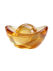 Exquisite 3D golden glass ingot Yuan Bao with sparkling glitter inside for Chinese New Year wealth and prosperity wealth symbol decoration