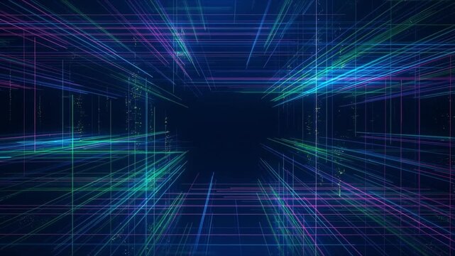 Digital Matrix: A mesmerizing display of interconnected lines and vibrant colors creates a futuristic matrix, perfect for tech or data-driven concepts. 