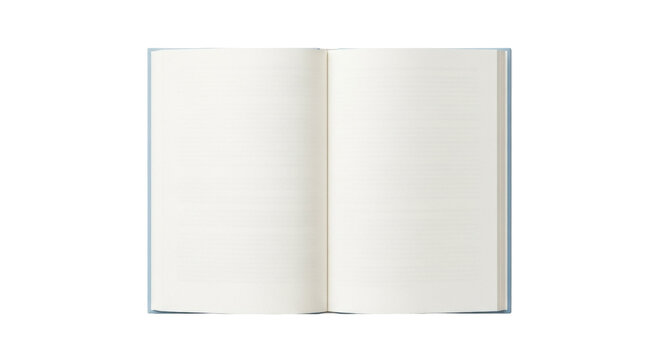 Open book with blank pages isolated on transparent background, ready for text or images, perfect for mockups and design projects PNG