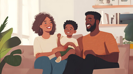 Happy family enjoying quality time together on couch