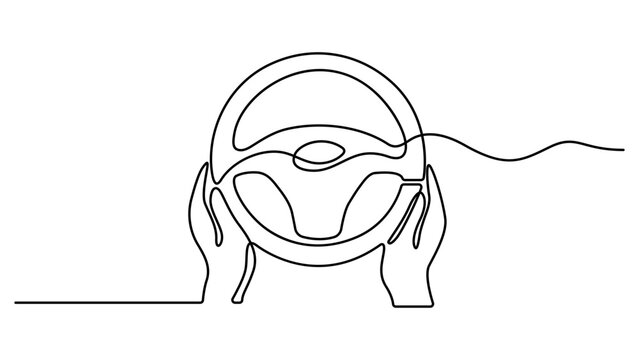 Simple continuous line drawing of a Car steering wheel. One line art, Line art graphic style. Vector illustration