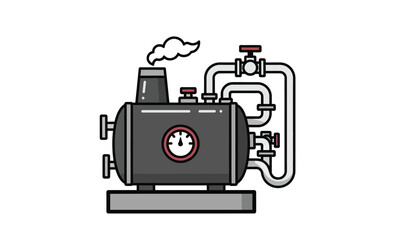 Obraz premium Illustration of a steam boiler with pressure gauge and pipes, symbolizing industrial power and heating systems