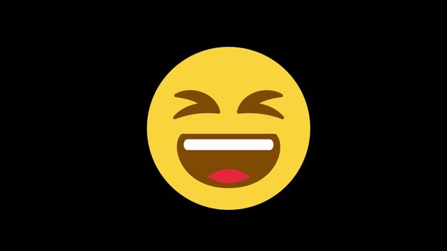 Yellow Laughing Emoji Animation with Squinting Eyes and Open Mouth Expression Motion Loop with Alpha Channel