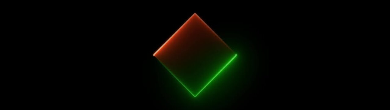 A striking abstract image featuring a diamond shape outlined in vibrant red and green neon light against a deep black background, evoking a modern, digital aesthetic.
