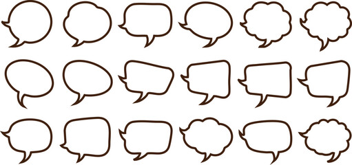 Fototapeta premium Twenty outline speech bubble shapes in brown with a white fill on a white background