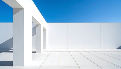 Obraz premium Modern White Architecture with Blue Sky and Sunlight.