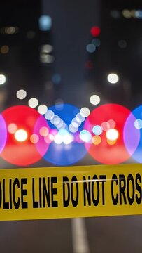 Police Line Do Not Cross Tape Emergency Lights Bokeh Night City