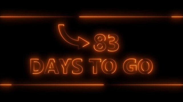 Neon bright text 83 day inside a horizontal banner orange color animation. Display day 83 text animation, calendar counter concept.