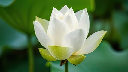 Obraz premium Close up of a white lotus flower in full bloom against a green background