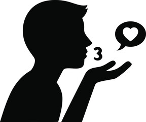 Silhouette of a man blowing a kiss isolated on transparent background