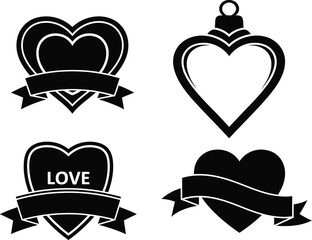 Four black heart shapes isolated on transparent background