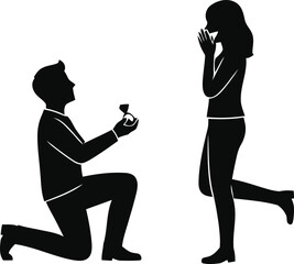 Man proposing to woman with ring on transparent background isolated on transparent background