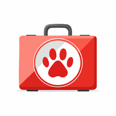 Pet First Aid Kit: A vibrant, red first aid kit, emblazoned with a paw print emblem, ready to provide essential care and assistance for beloved animal friends. 