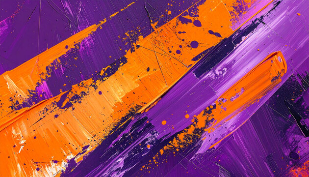 Abstract illustration featuring bold diagonal strokes, purple and orange acrylic paint, rough textured