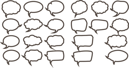 Fototapeta premium Assortment of hand-drawn speech bubble outlines in various shapes and sizes on a white background