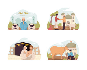 Eid Al-Adha Celebration Illustration Set