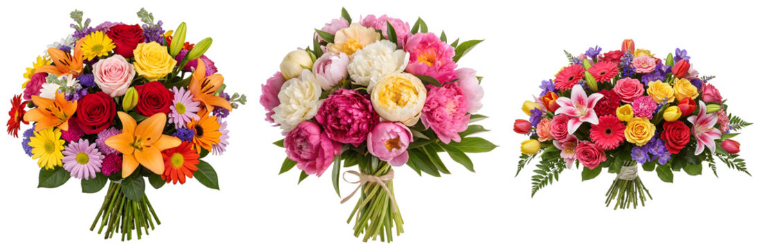 colorful bouquets of fresh, vibrant flowers beautifully arranged for celebration, love, and special occasions, a delightful photograph.