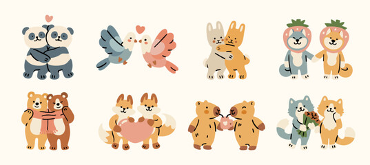 Obraz premium Cute animal couples in love