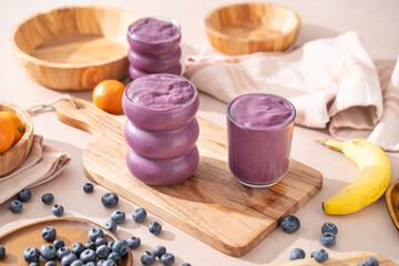 Fruit berry smoothie. Healthy smoothie drink made with real blueberries © Jeremy Pawlowski