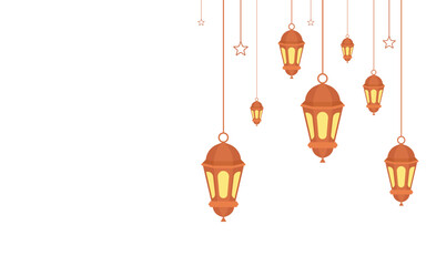 Ramadan Kareem Greeting  Festive Islamic Lanterns Flat Illustration