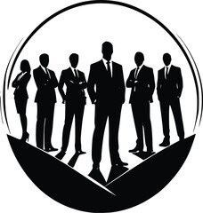 Business Team Group Silhouette, Corporate Professionals Leadership Concept Icon  Black White Vector