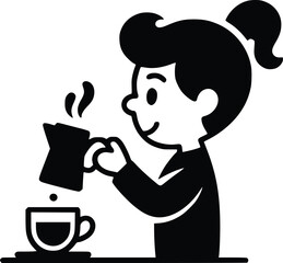 Cute Woman Drinking Coffee Illustration, Lifestyle Beverage Character Minimal Vector Design