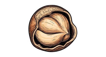 Hazelnut in Shell - A Detailed Illustration of a Nut.