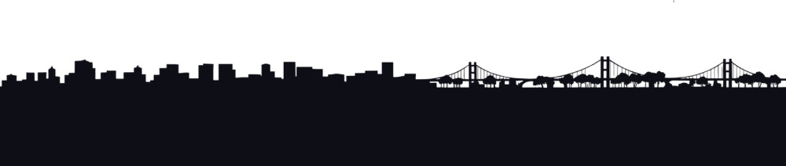 Obraz premium San Francisco city skyline with Golden Gate Bridge silhouette san francisco, city skyline, golden gate bridge, silhouette, black and white, urban landscape, cityscape, bridge, suspension bridge, build