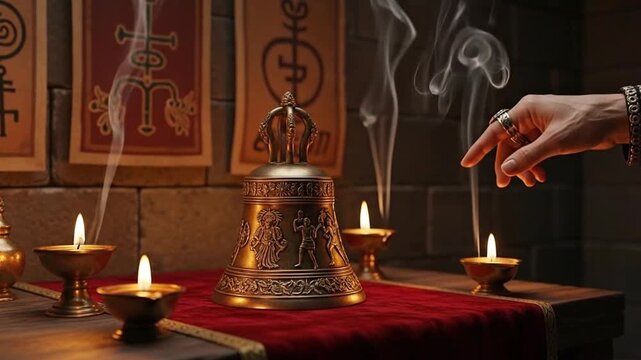 Traditional Rituals with Lamps and Incense Smoke in Religious Ceremony