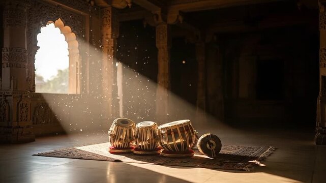Ancient Indian chariot ruins illuminated by sunlight inside historic temple